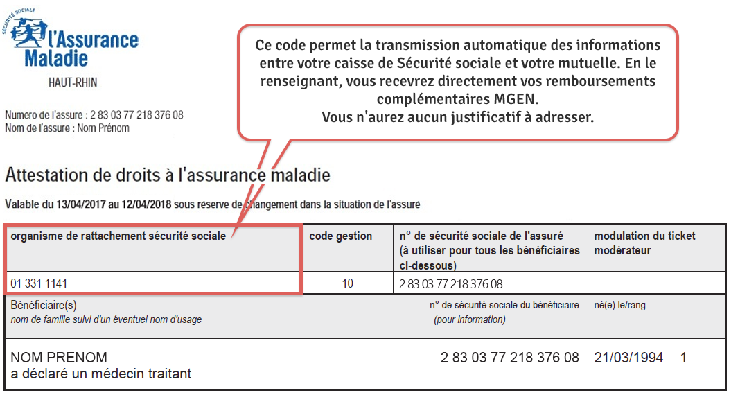 Code organisme de rattachement mgen