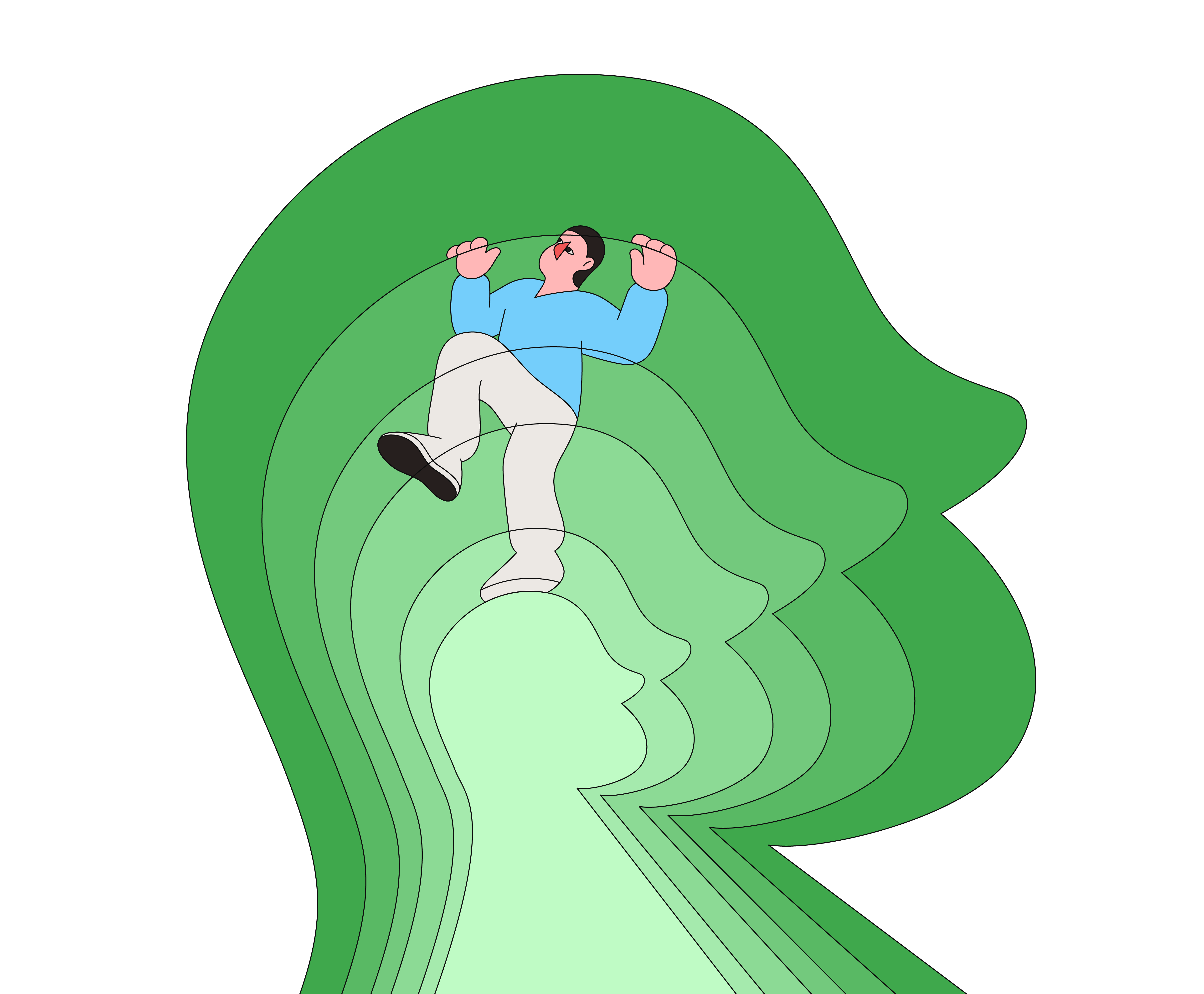Illustration d'une tête verte avec une silhouette humaine à l'intérieur, symbolisant le bien-être mental et la prévention du burn-out.