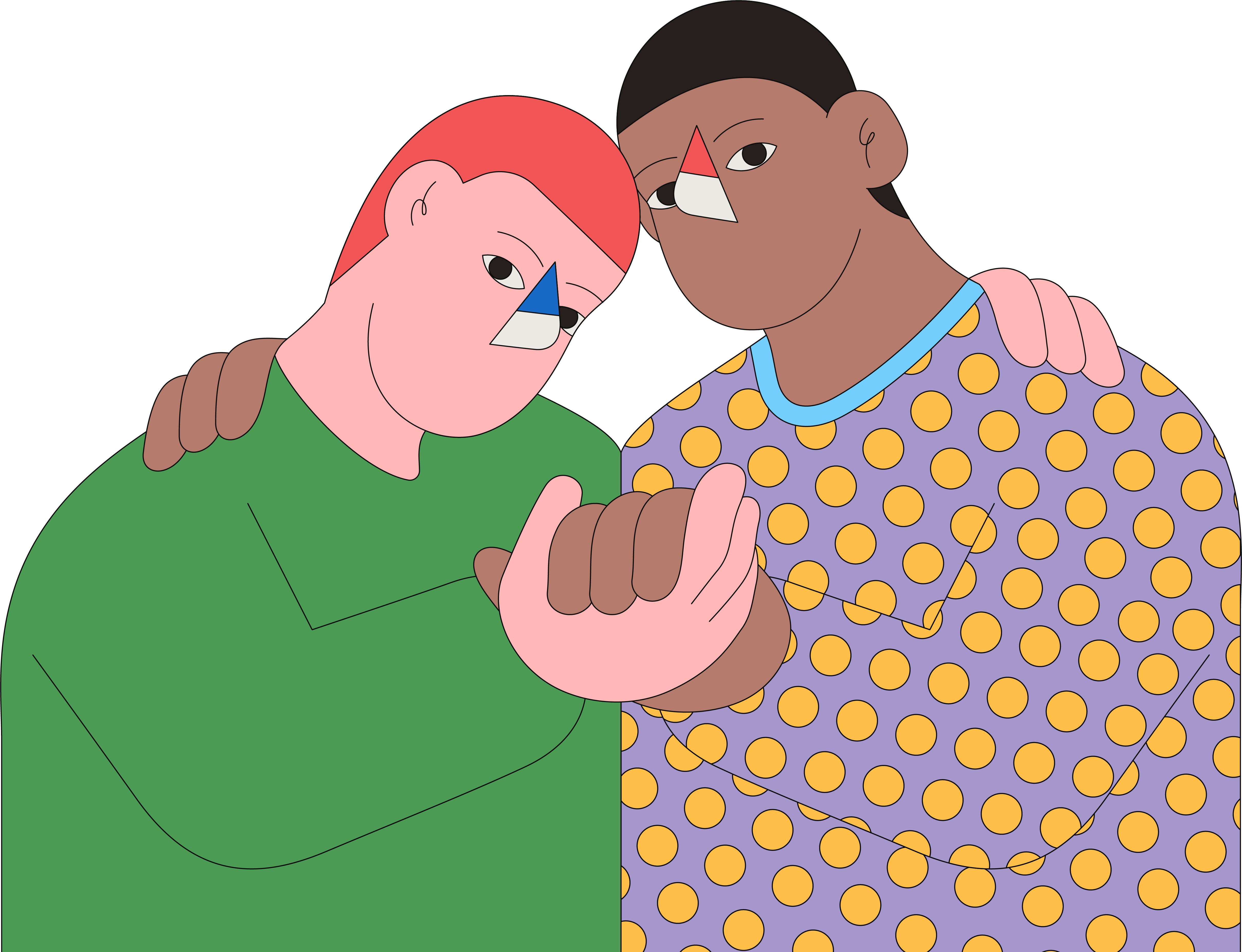 Illustration de deux personnes se réconfortant, symbolisant le soutien aux aidants.